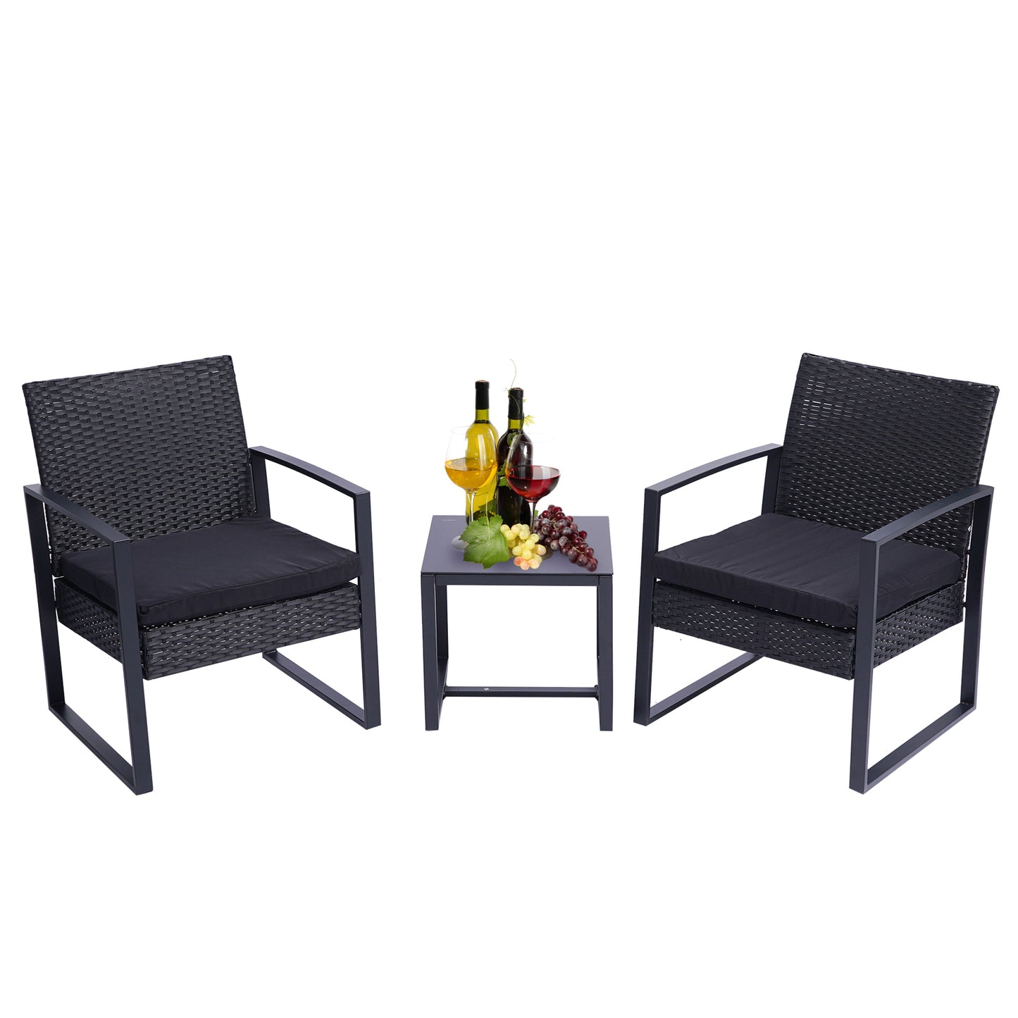 3 Piece Patio Sets Clearance, Outdoor Bistro Table Set, Patio Cushioned Chairs with Table, All-Weather Wicker Conversation Set, Patio Furniture Set Include 2 Chairs with Cushions and 1 Tea Table, B159