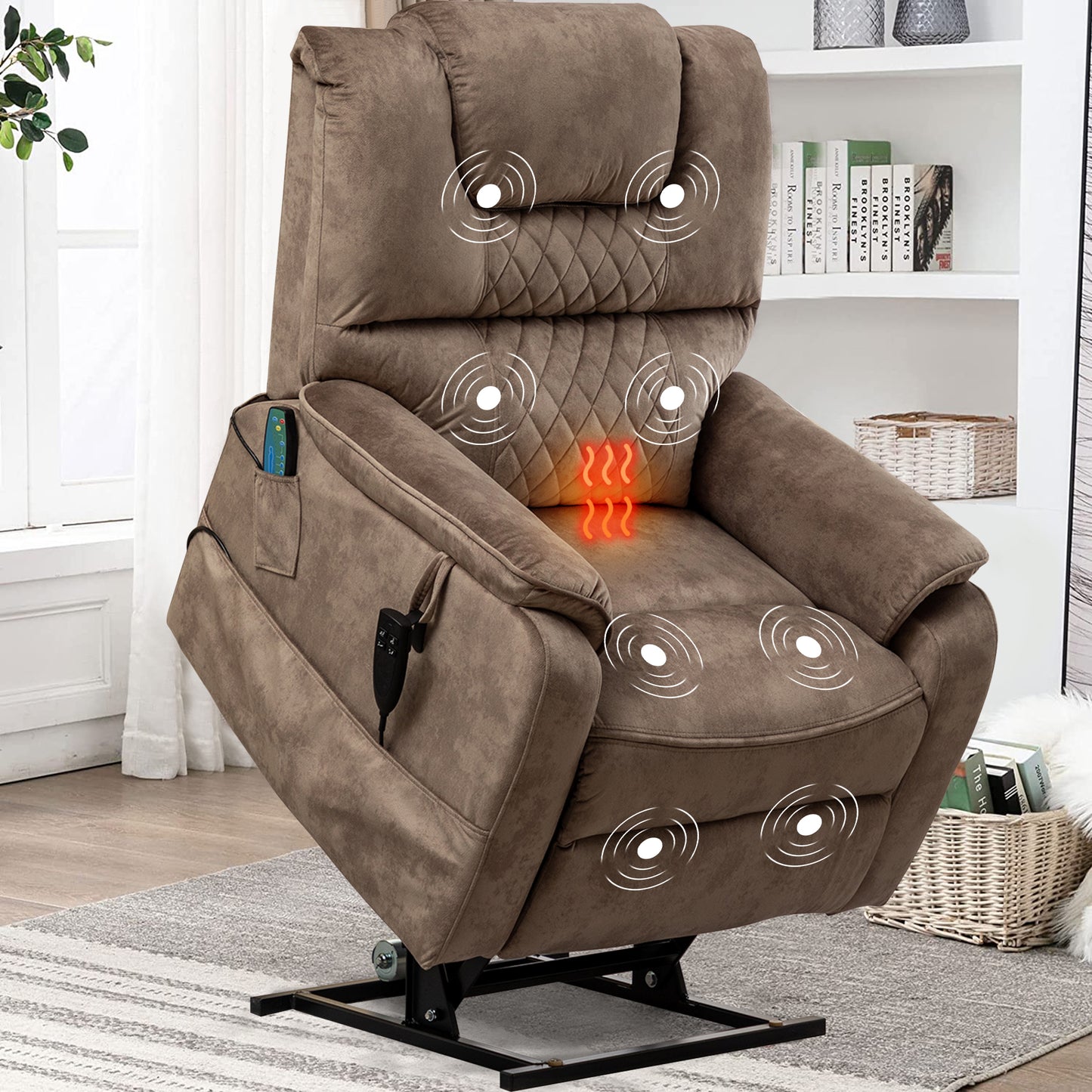 Double Power Recliner Chair Oversized, Electric Recliner Chair with Heat Therapy and Massage, 180 Degrees Lying Flat Recliner for Adults Elderly, Single Leisure Sofa for Living Room, Beige Yellow