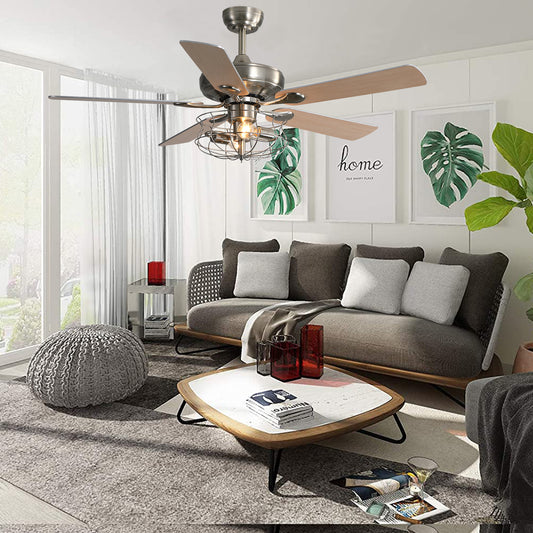 52-Inch Metal LED Ceiling Fan with Lights and Remote Control for Living Room, Bedroom, Dining Room, Noiseless, Reversible, Silver Finish, Modern Chandelier Fan, Indoor and Outdoor Use