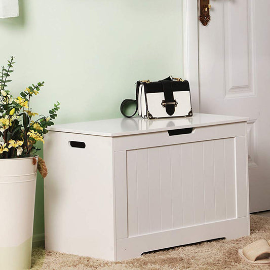 Wooden Kids Toys Storage Chest Organizer, Modern Storage Bench with 2 Safety Hinges, Toys Storage Cabinet for Boys and Girls, Kids Toys Storage Box for Entryway Living Room Bedroom, White, C23