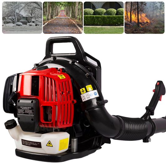 SYNGAR Gas Backpack Leaf Blower, 52CC 2-Cycle Leaf Blower Snow Blower with Extended Tube for Lawn Care Yard Snow Blowing Dust, Black & Red