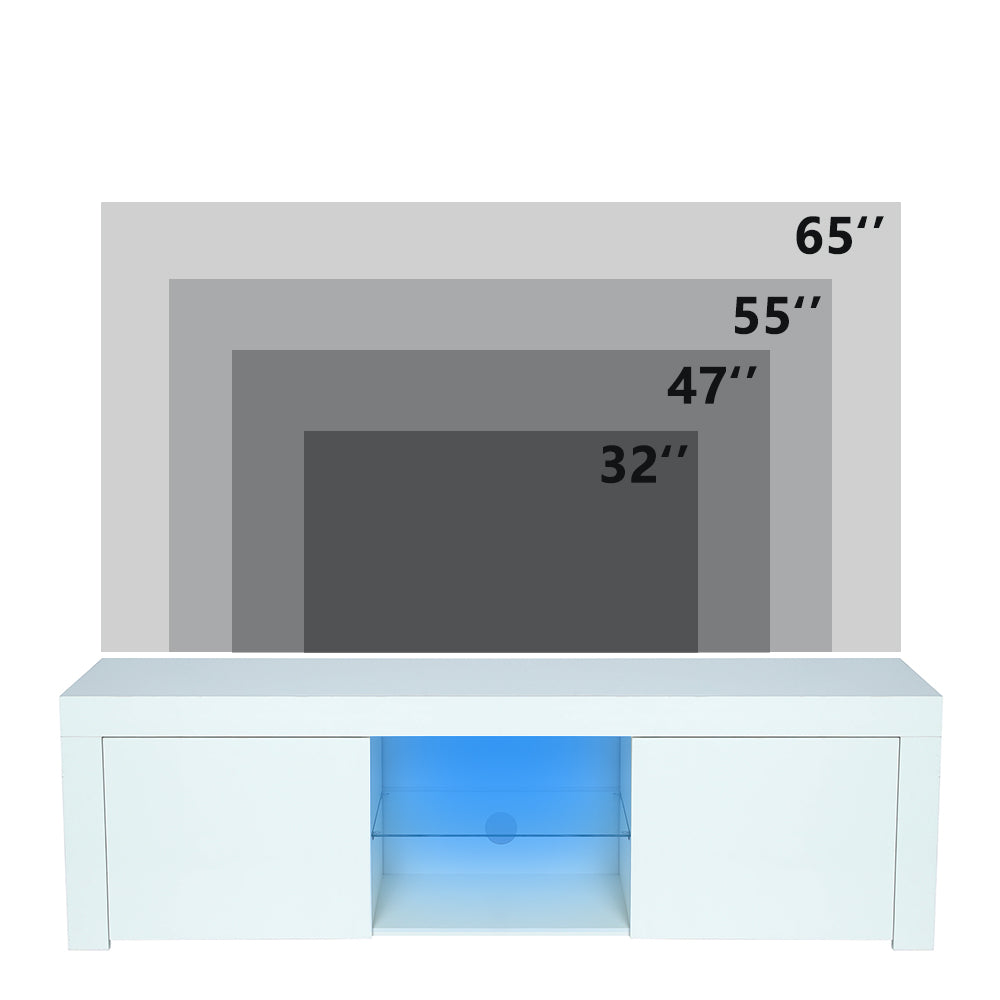 Modern TV Stand for TV up to 65 inch, TV Console Table with 16-Color LED Lights, White, 59"×14"×18"