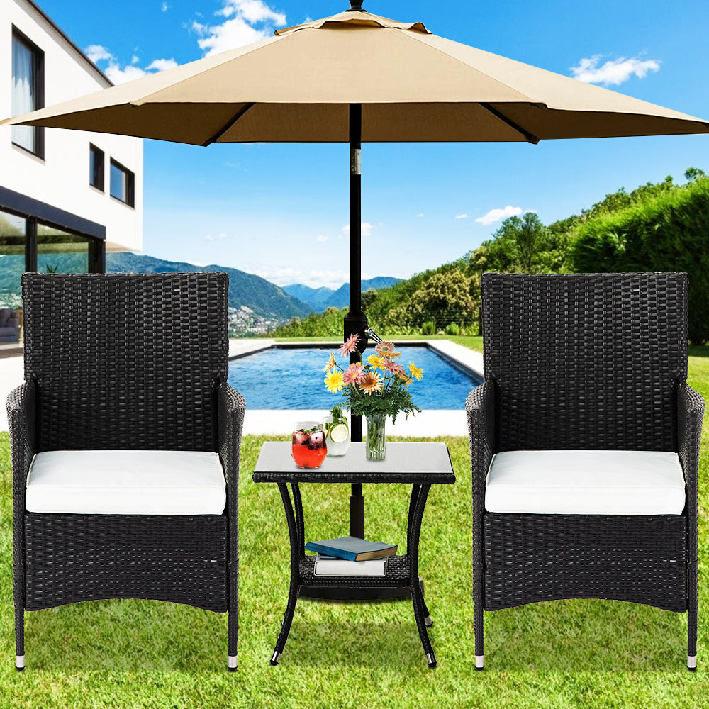 3 Piece Patio Sets Clearance, Outdoor Bistro Table Set, Patio Cushioned Chairs with Table, All-Weather Wicker Conversation Set, Patio Furniture Set Include 2 Chairs with Cushions and 1 Tea Table, K02