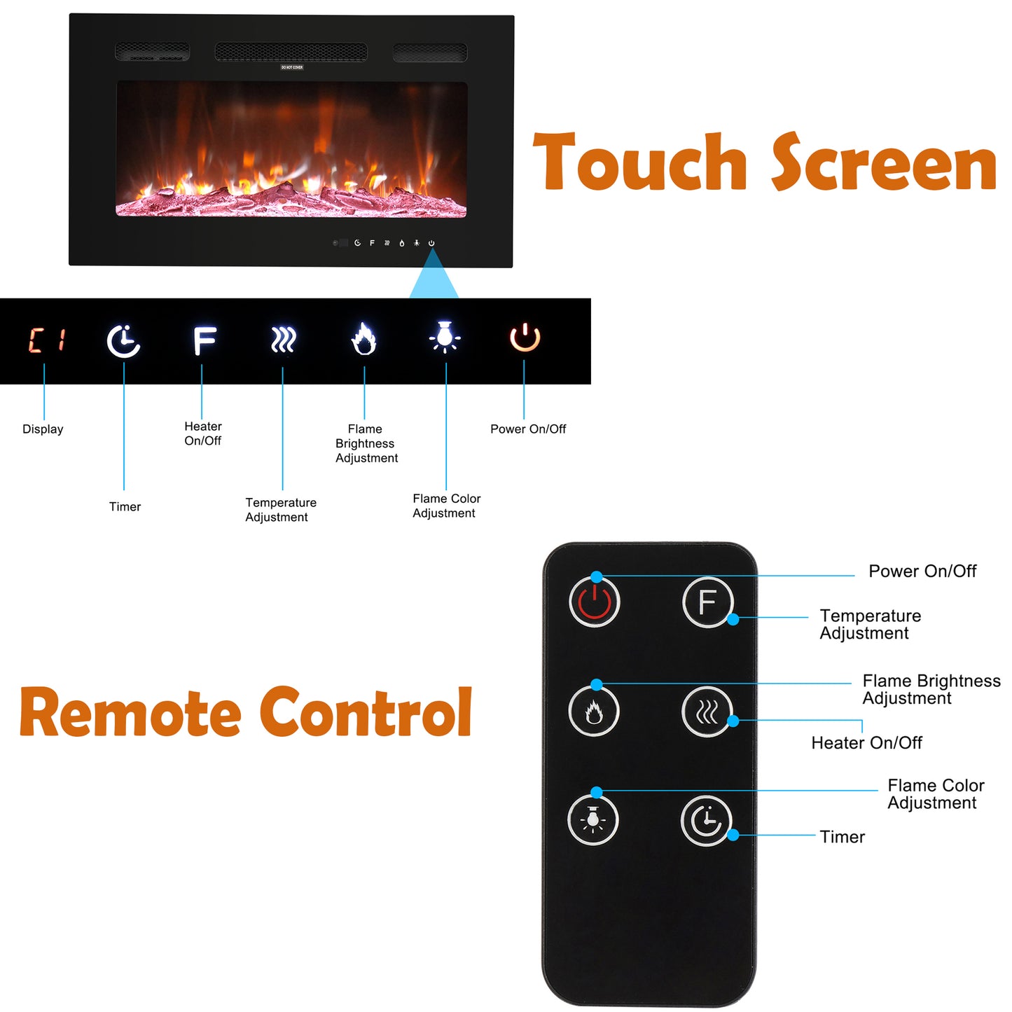 Wall Mounted Fireplace, 30 inch Electric Wall Fireplace, 10 Color Flame Settings, 750-1500 Watt Heater, Electric Fireplace w/ Console & Remote Control with Timer, Adjustable Flame Level, Black, C19