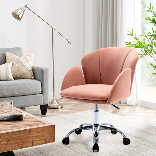 SYNGAR Tufted Vanity Chair with Wheels, 360° Swivel Upholstered Computer Task Chair, Upholstered Height Adjustable Home Office Chair, Velvet Accent Chair for Makeup Room Living Room Dorm Bedroom, K10
