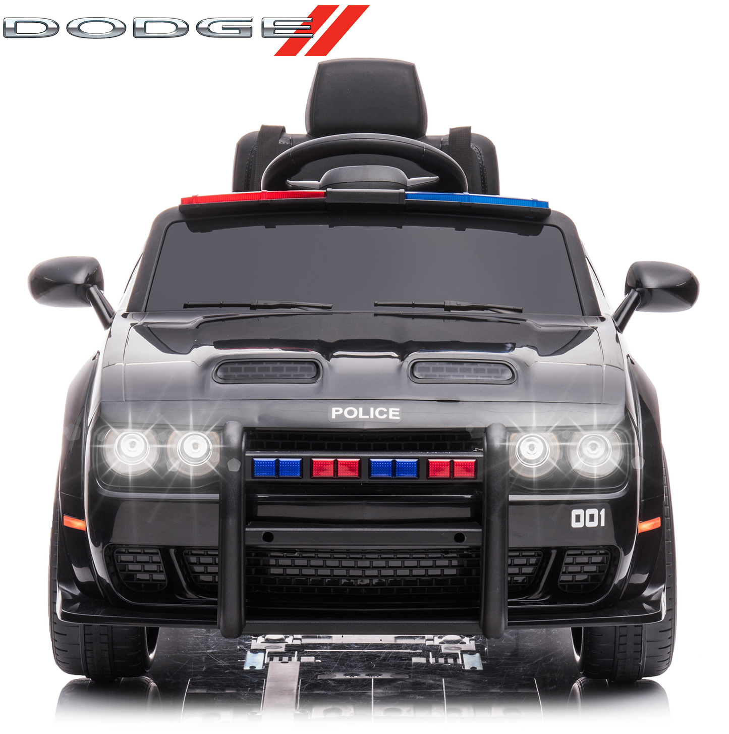 SYNGAR 12V Powered Ride on Police Car, Licensed Dodge Challenger Kids Ride On Toys with Patental Remote Control, LED Lights and Horn, Battery Operated Electric Vehicles Black, LJ1556