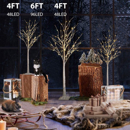 Pre-lit Birch Tree, 3 Pack 4FT 4FT 6FT Birch Tree with Warm White, White Christmas Tree Lights with Base, Decor for Christmas/Party/Wedding/Office/Home/Bedroom, Plug-in Indoor Outdoor Use, K979