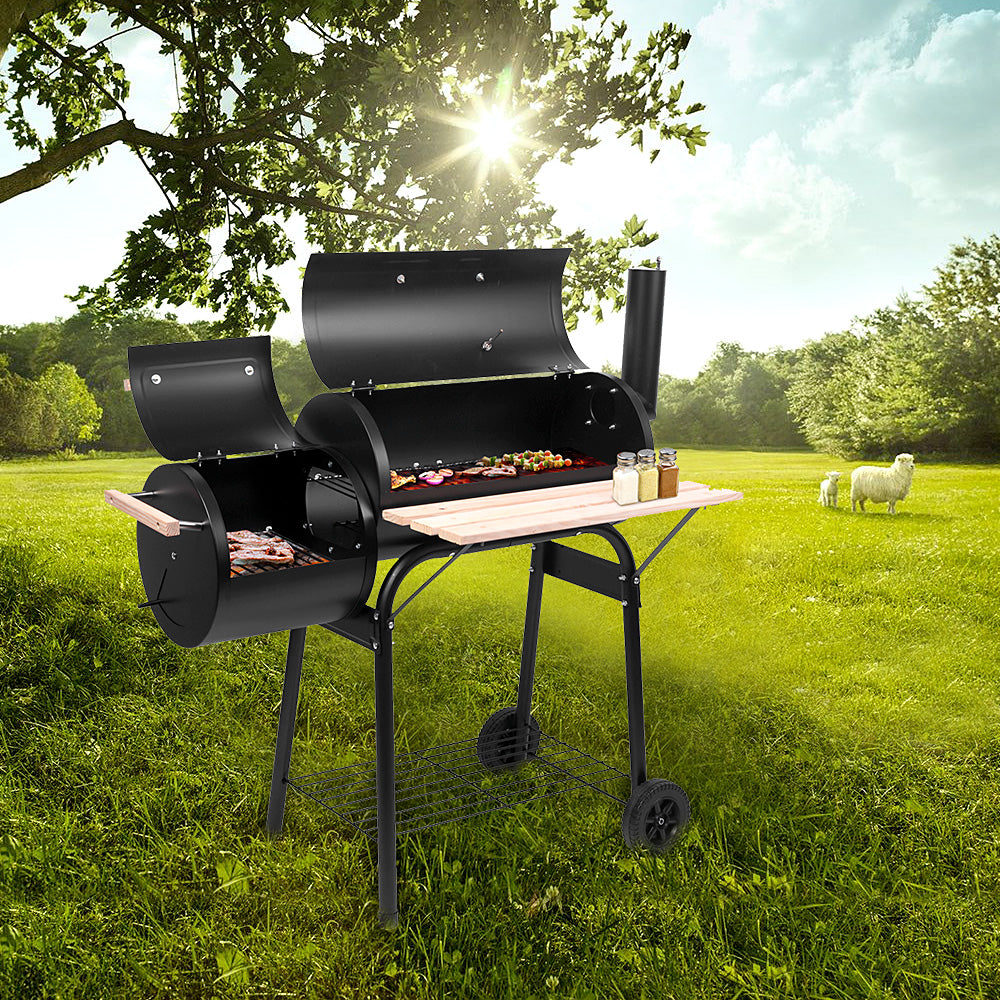 BBQ Charcoal Grill, 44.1-Inch Length Portable Barbecue Grill, Offset Smoker Barbecue Oven with Wheels & Thermometer for Outdoor Picnic Camping Patio Backyard, B026