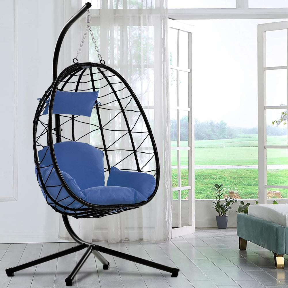 SYNGAR Egg Chair with Stand, Wicker Swing Chair, Patio Hammock Chair with Soft Cushion, Indoor Outdoor Balcony Bedroom Basket Hanging Lounge Chair, Heavy Duty Frame for 300 lbs Capacity, Red, Y024