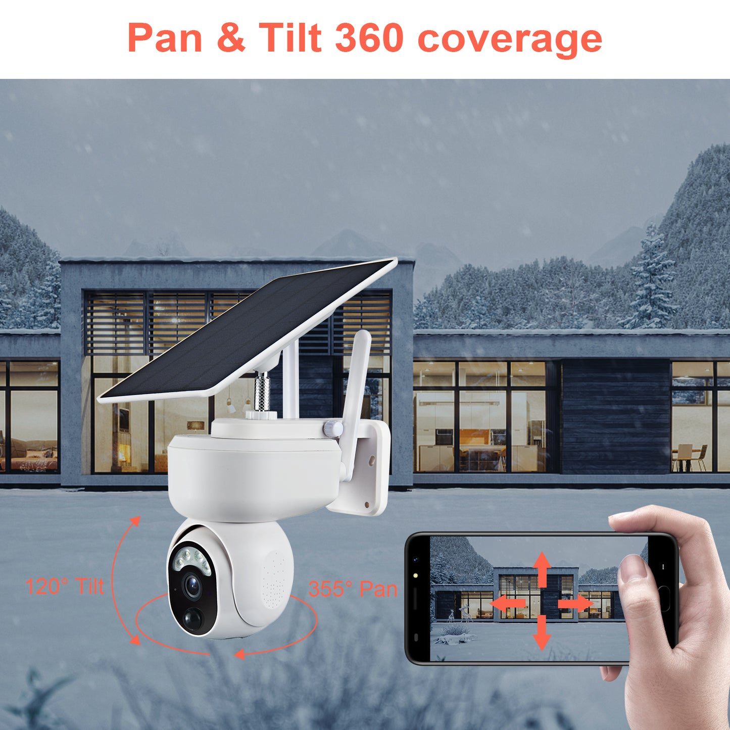 Security Camera Outdoor, 1080P WiFi Wireless Solar Camera with Color Night Vision and Motion Detection and Siren, Pan 360° View, 2 Way Audio