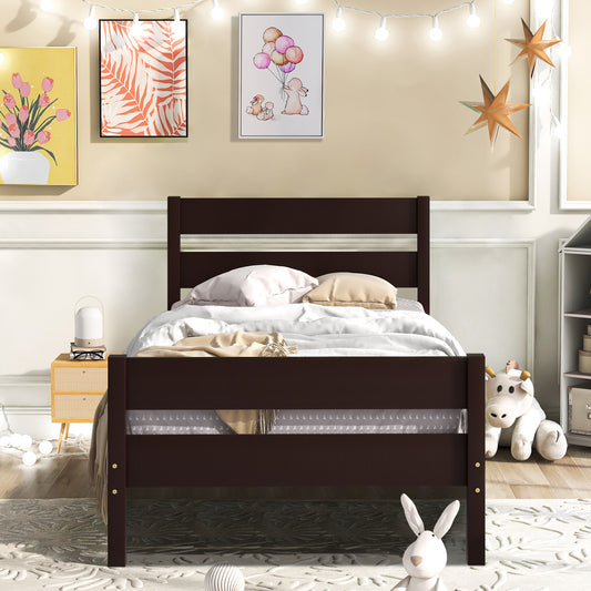 SYNGAR Twin Size Wood Platform Bed Frame with Headboard and Footboard, Underbed Storage, Mattress Foundation with Strong Wooden Slat Support, No Box Spring Needed, Espresso