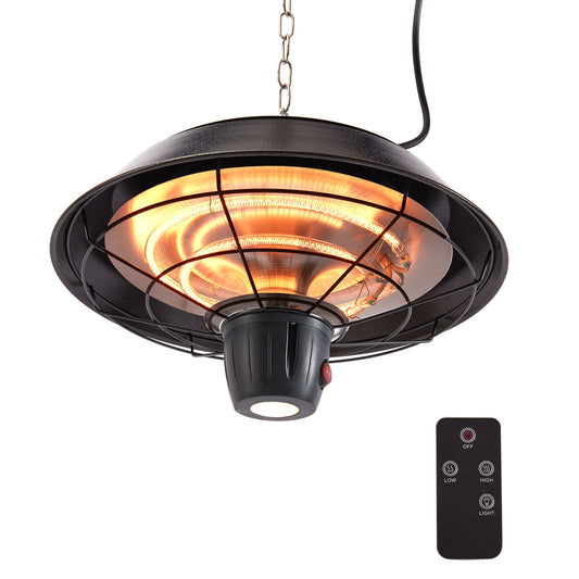 SYNGAR Patio Hanging Heater with Remote Control, Infrared Electric Outdoor Heater Ceiling Mounted with LED Lights for BBQ Party Balcony Courtyard, Brown, LJ3036