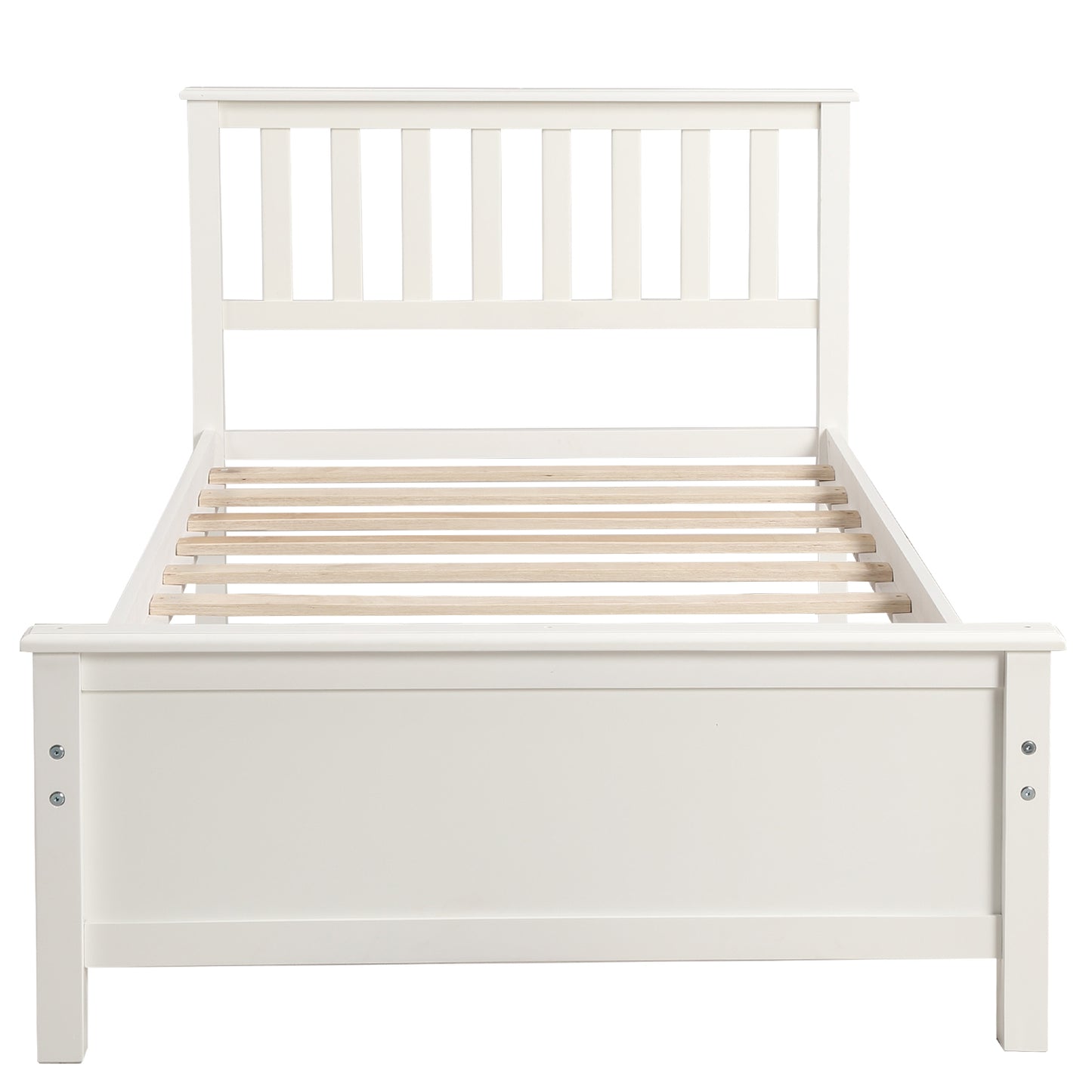 SYNGAR Solid Wood Twin Bed Frame with Headboard and Footboard, White