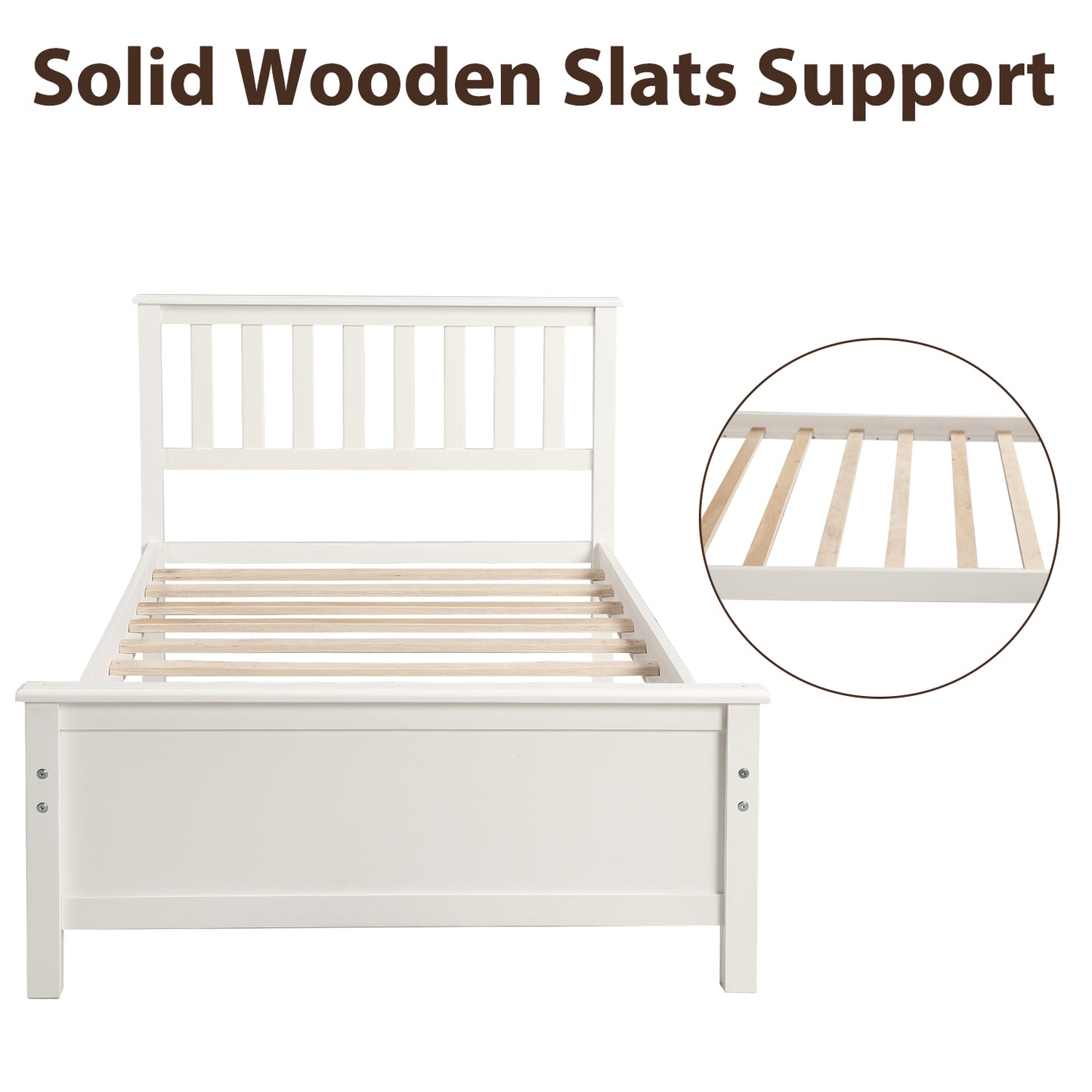 SYNGAR Solid Wood Twin Bed Frame with Headboard and Footboard, White