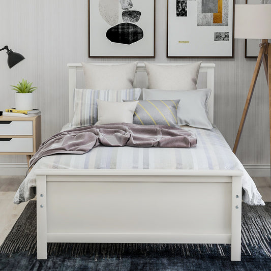 SYNGAR Solid Wood Twin Bed Frame with Headboard and Footboard, White