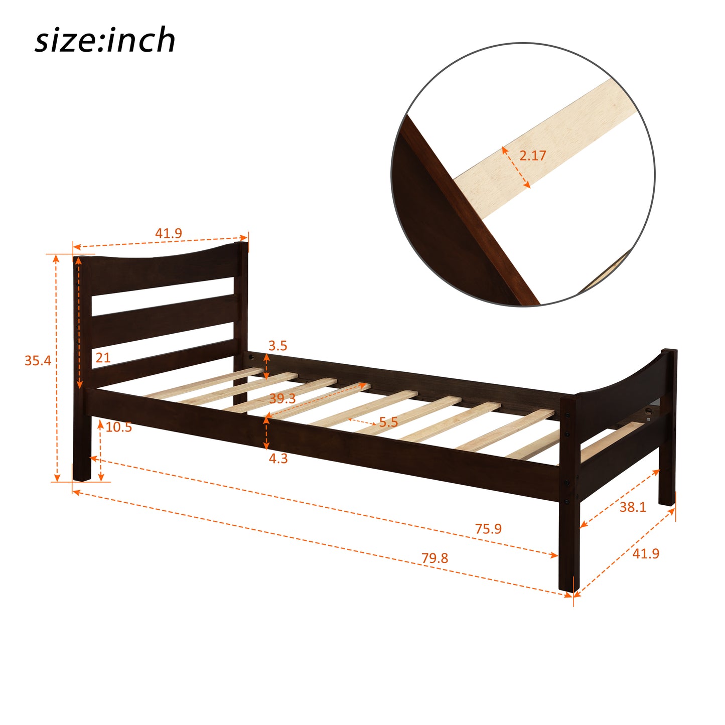 SYNGAR Twin Size Wood Platform Bed Frame with Headboard and Footboard, Underbed Storage, Mattress Foundation with Strong Wooden Slat Support, No Box Spring Needed, Espresso