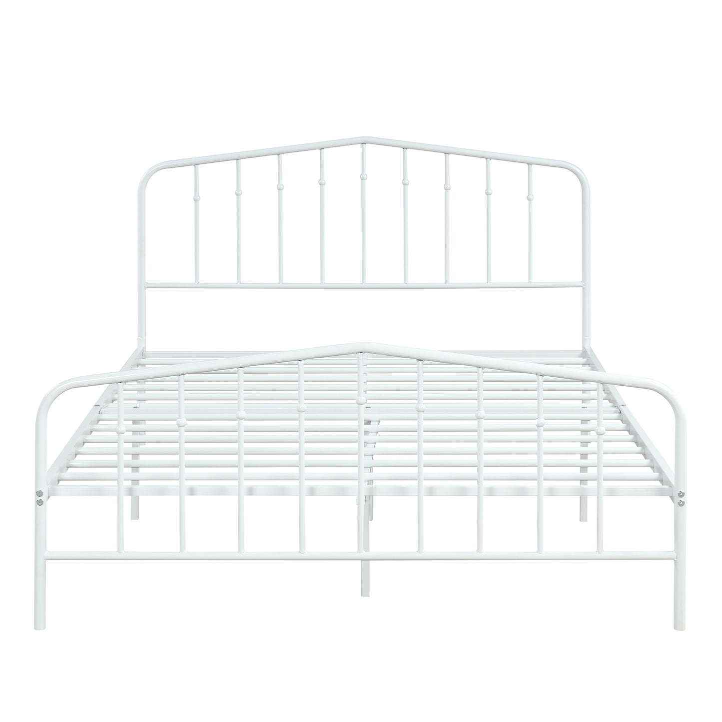 White Full Bed Frame, Metal Platform Bed with Headboard and Heavy Duty Slats for Bedroom Guest Room Dorm