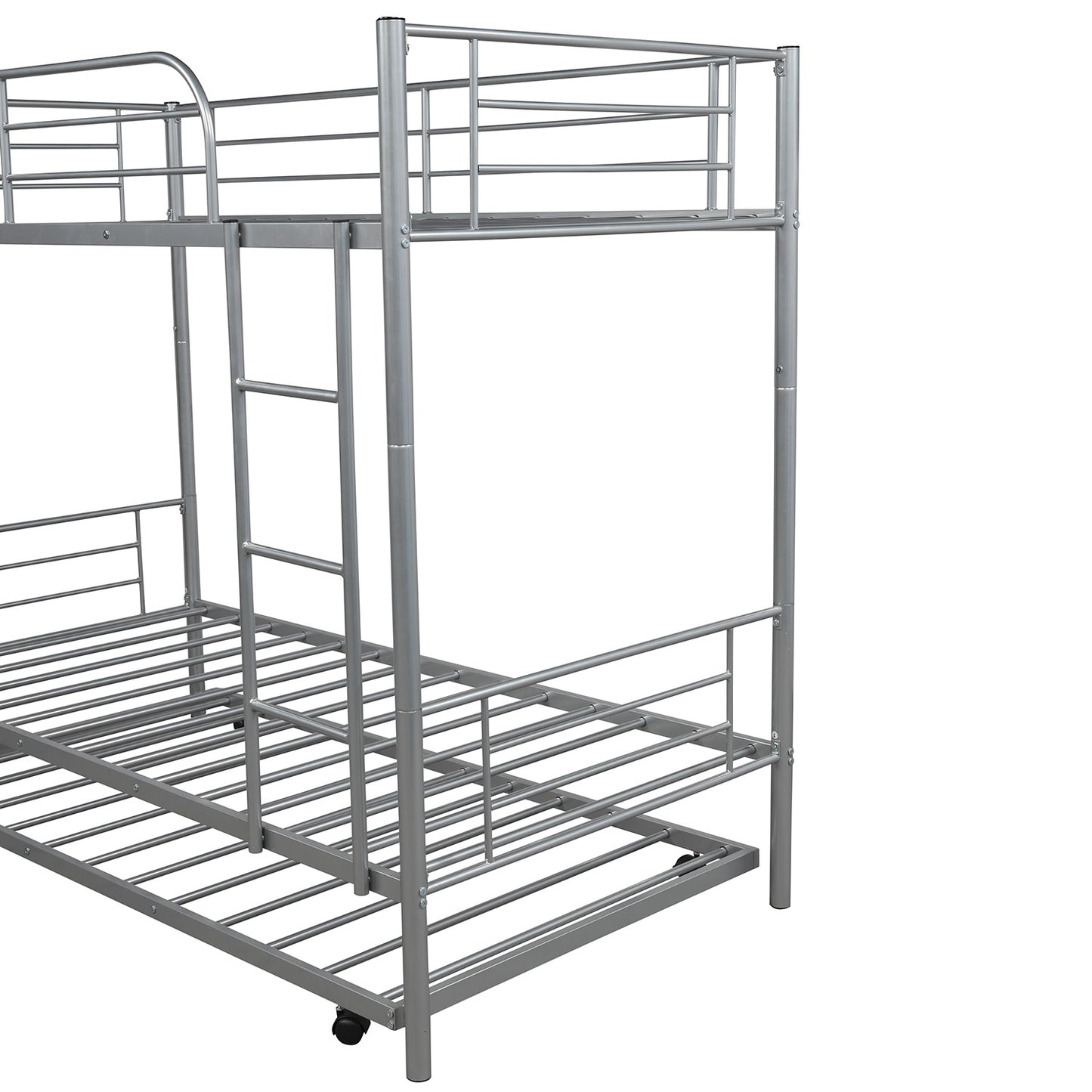 SYNGAR Twin Over Twin Bunk Bed with Trundle, Metal Twin Bed with Safety Guard Rail & Ladders, Space-Saving Design Sleeping Bedroom Bunk Bed for Boys, Girls, Kids, Young Teens & Adults, Easy Assembly