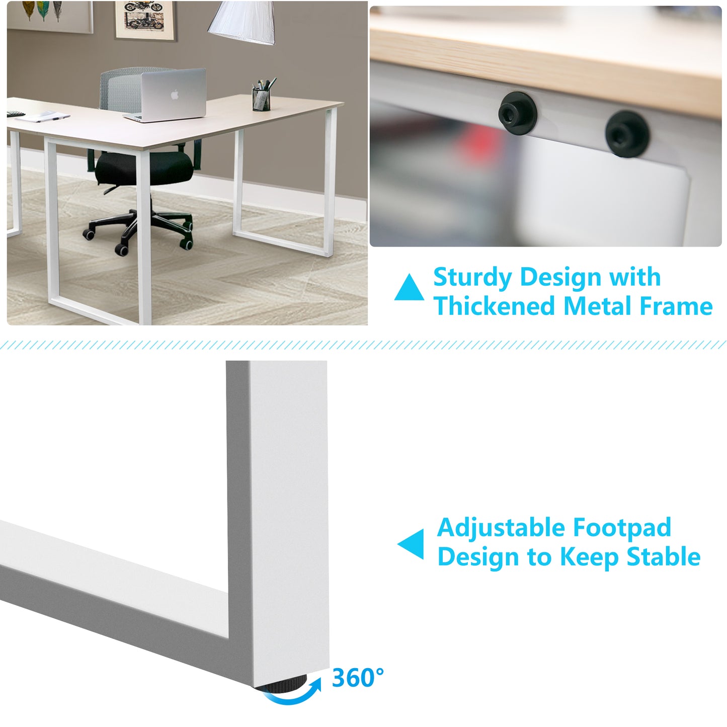 L-Shaped Computer Desk, Industrial Office Corner Desk, 58’’ Writing Study Table, Wood Tabletop Home Gaming Desk with Metal Frame, Large 2 Person Table for Home Office Workstation