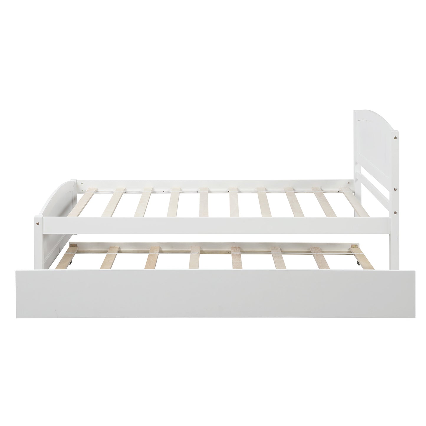 SYNGAR Twin Bed Frame with Trundle Included, Solid Pine Wood Platform Bed Frame for Kids Teens Adults, White, LJ723