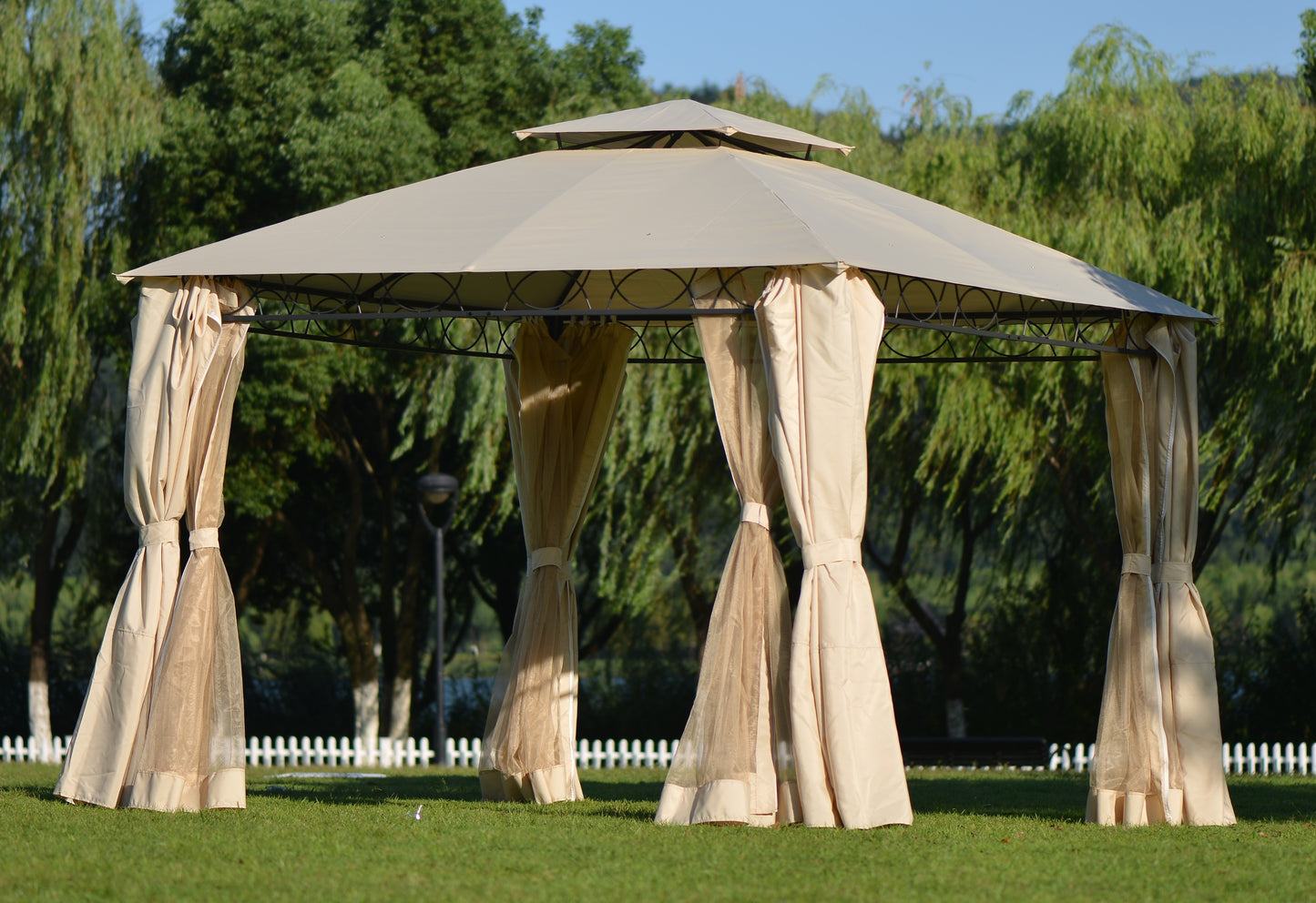 SYNGAR 10.5 x 10.5 ft Outdoor Gazebo, Patio Canopy for Shade and Rain with Mosquito Netting, Soft Top Relaxing Gazebo with Double Vented Roof, for Poolside, Lawn, Backyard, Deck, Garden, Beige, Y021