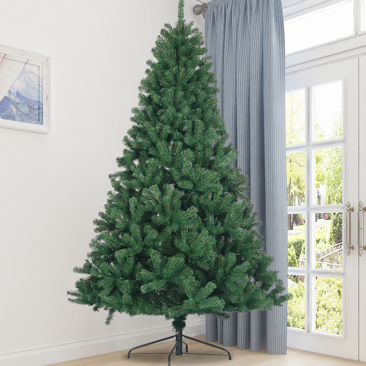SYNGAR Christmas Decorations, 7.5ft Artificial Christmas Tree Spruce with Foldable Metal Stand for Festivals, Green, LJ204