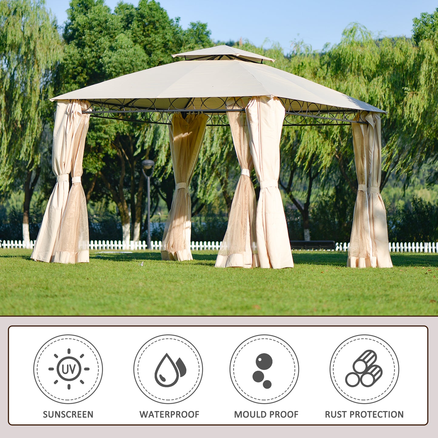 10.5 x 10.5 ft Gazebo for Patios, SYNGAR Outdoor Canopy for Shade and Rain, Waterproof Gazebo Tent with Double Roof and Mosquito Netting, for Poolside, Lawn, Garden, Backyard, Deck, Beige, C13