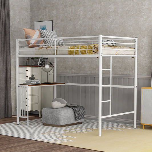 SYNGAR Twin Loft Bed with Desk, Metal Loft Bed with 4 Storage Shelves, Space-Saving Bed Frame with Bilateral Ladders and Safety Guard Rails for Boys Girls Kids Teens Adults, Black