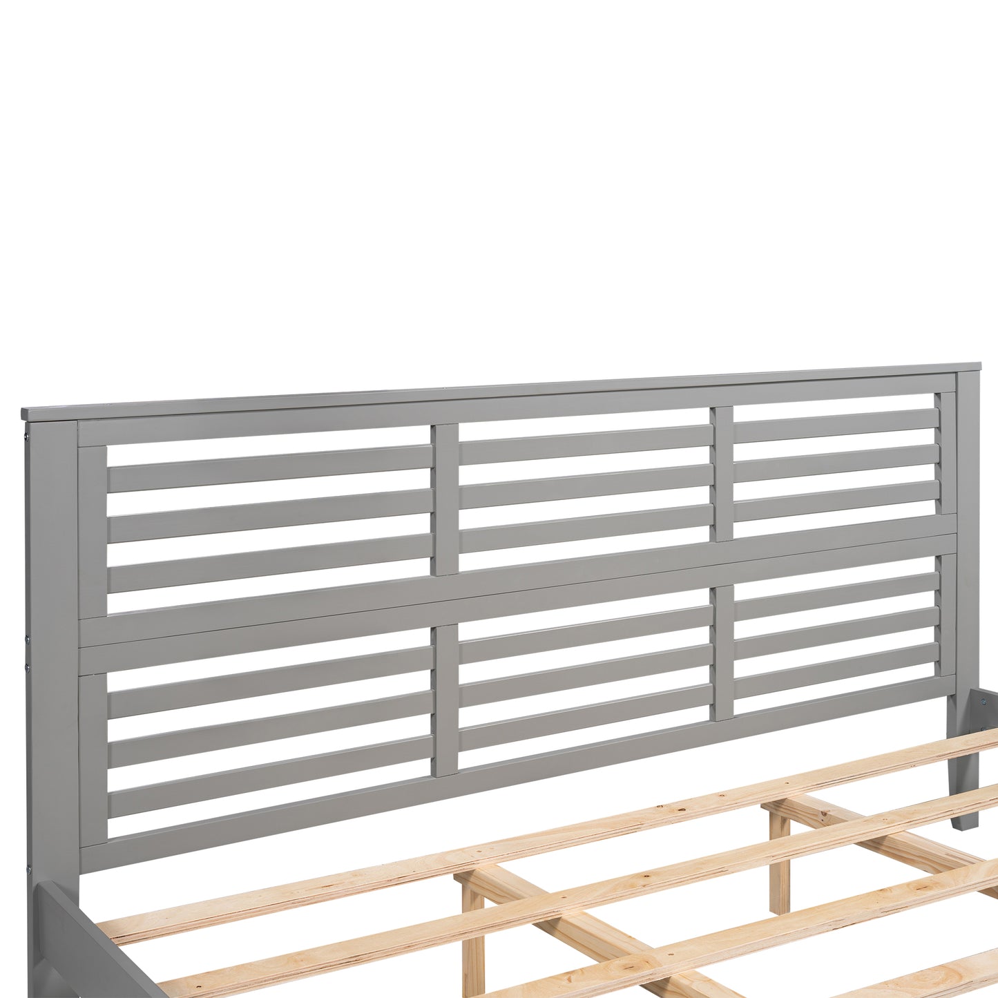 SYNGAR King Size Bed Frame with Headboard, Platform Bed Frame Solid Wood with Headboard, 500lbs Weight Capacity, Gray, LJ2093