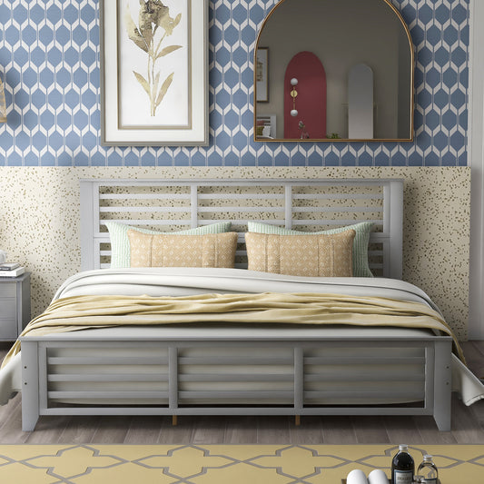 SYNGAR King Size Bed Frame with Headboard, Platform Bed Frame Solid Wood with Headboard, 500lbs Weight Capacity, Gray, LJ2093