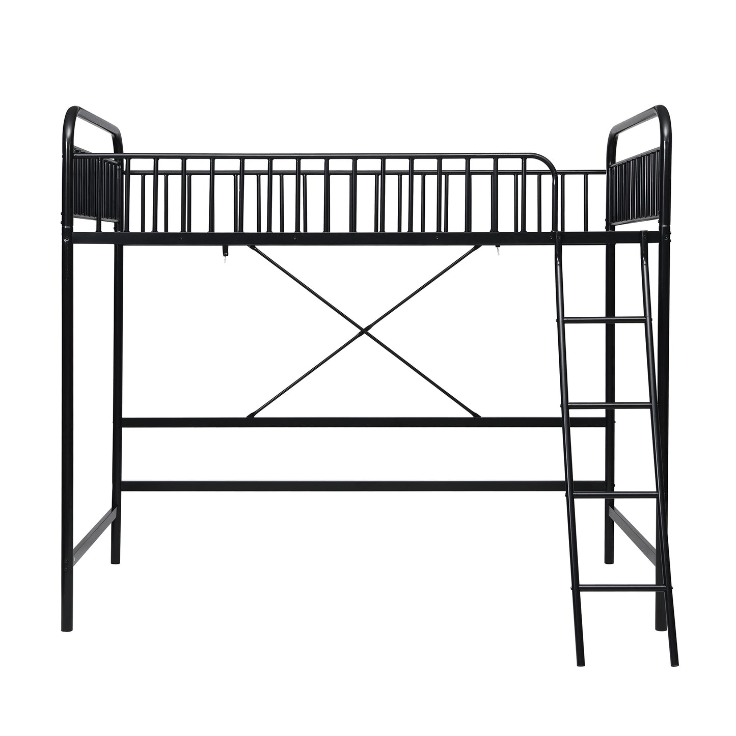 Twin Loft Bed Frame for Teens Kids, Metal Bed Frames in Twin w/ Guardrail and Underneath Space for Bedroom, Black, LJ436