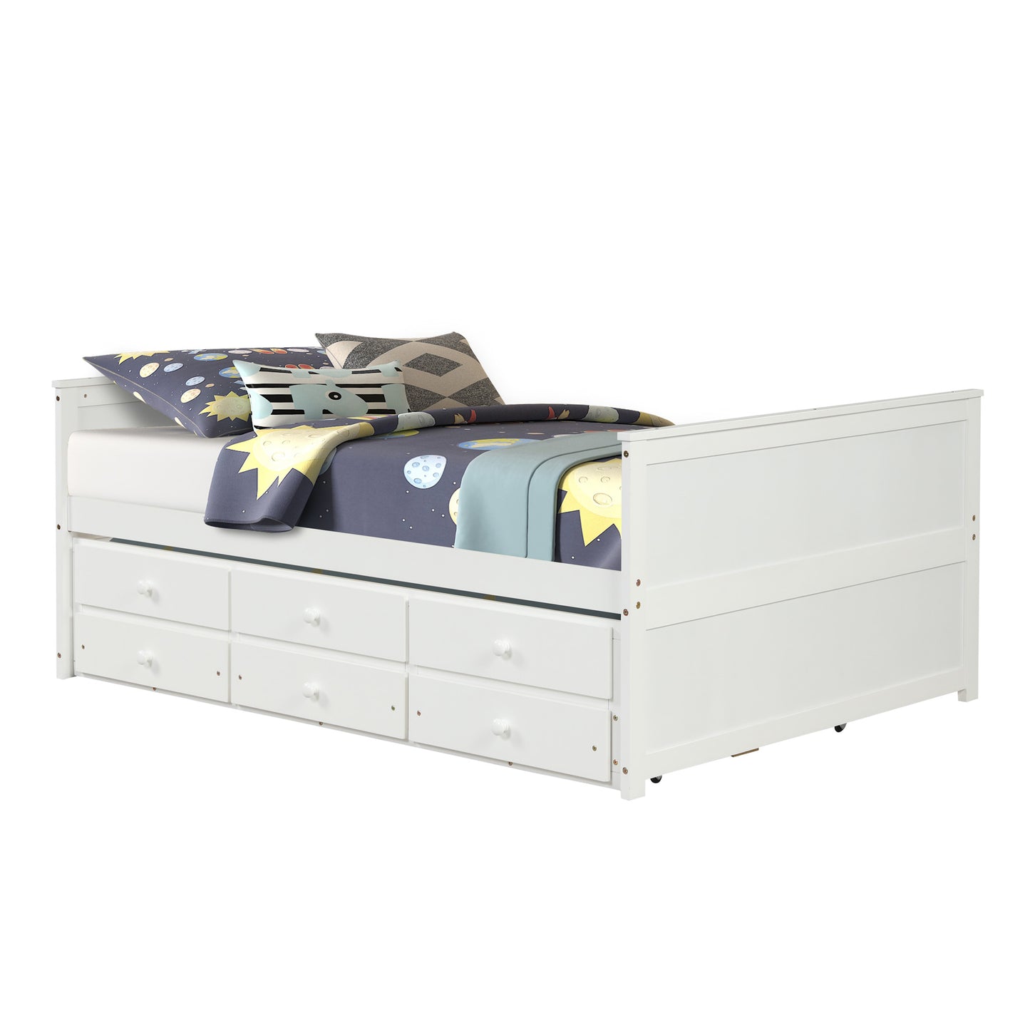 SYNGAR Bed Frame with Storage, Full Platform Bed with Trundle and 3 Storage Drawers for Kids Teens Adult, White, LJ2569