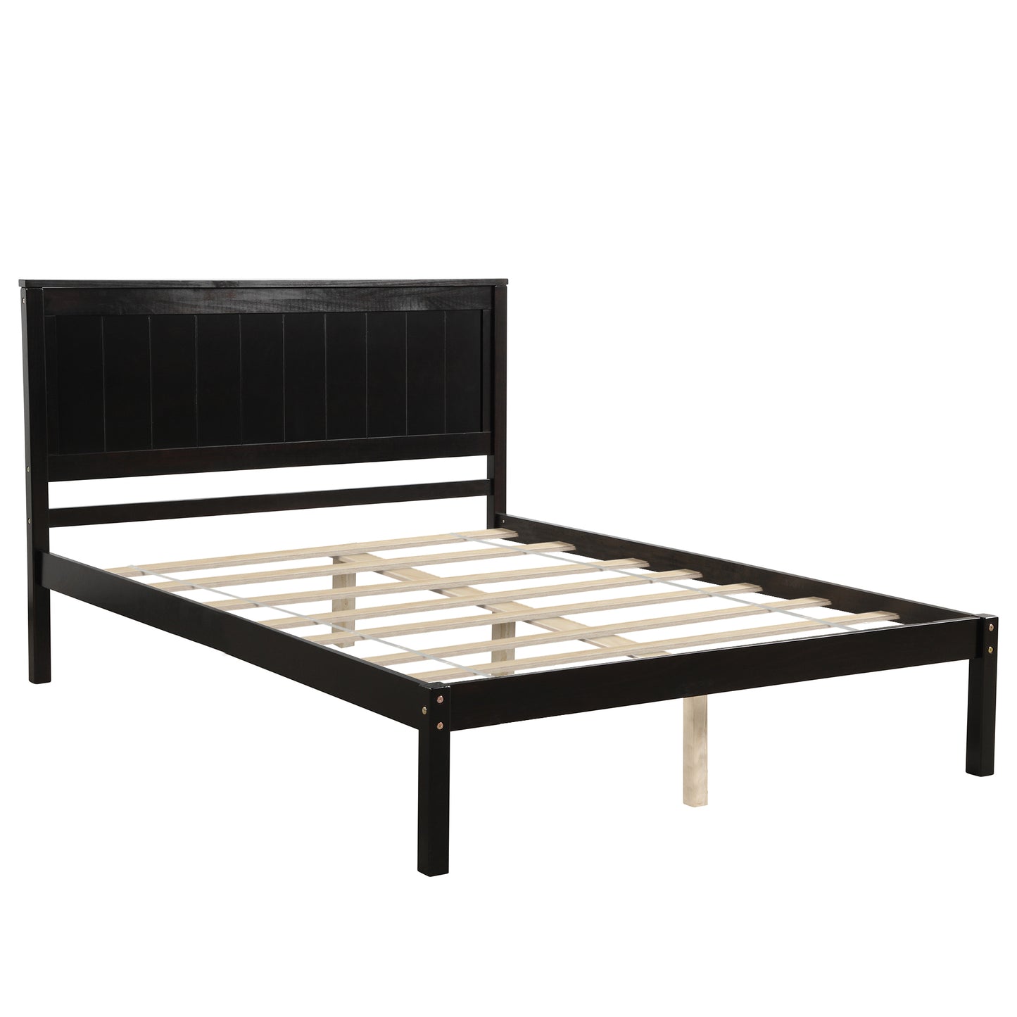 Full Platform Bed Frame, Solid Wood Bed Frame with Headboard, Full Bed Frame for Kids Adults, Full-Size Bed Frame for Bedroom, Espresso, LJ2434