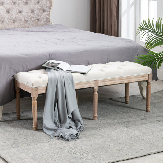 Upholstered Button-Tufted Bench, SYNGAR Modern Beige Fabric Ottoman Bench, Bedroom Footrest End of Bed, 48 inches Bench for Entryway, Living Room, Y015