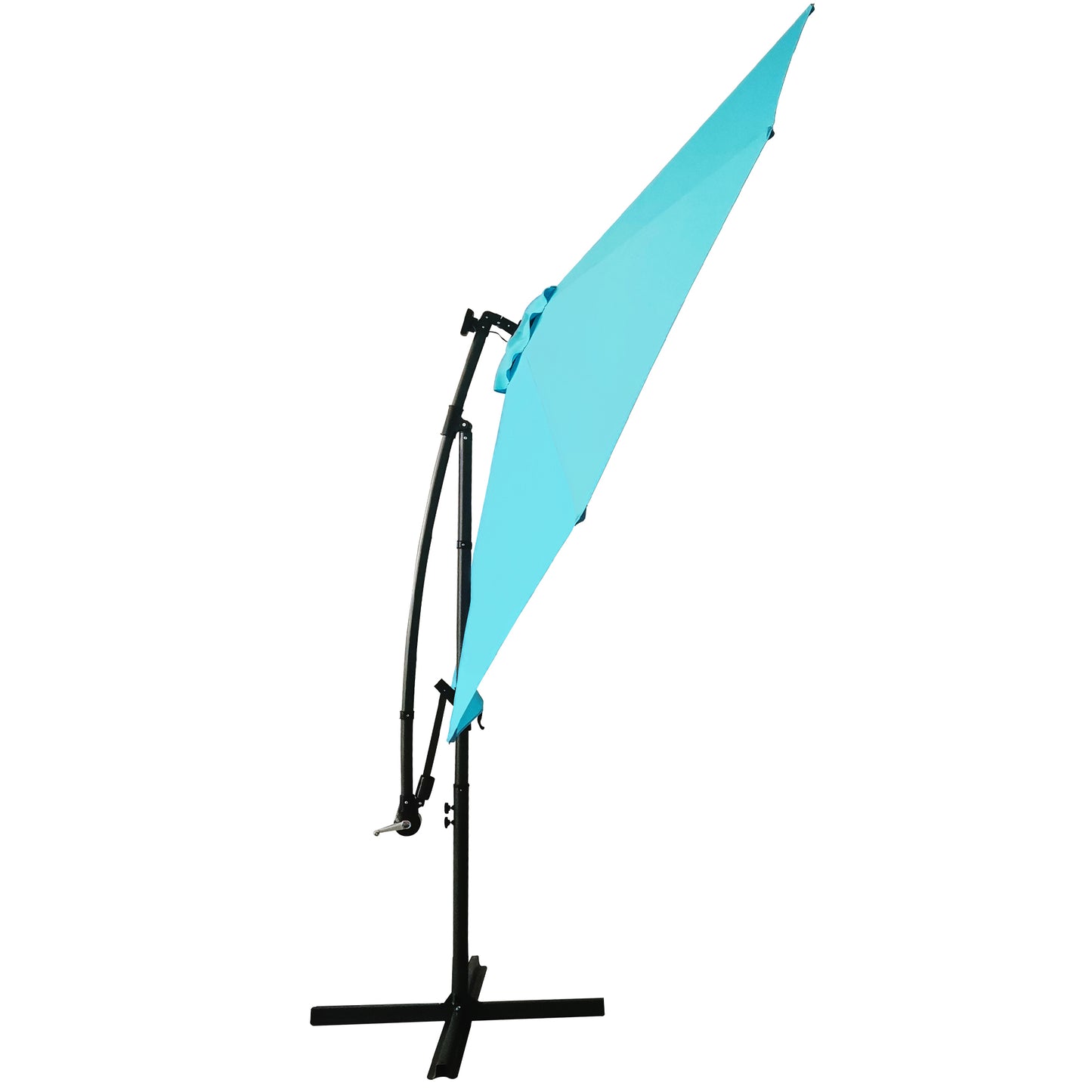 Outdoor 10ft Cantilever Umbrella, SYNGAR Patio Offset Hanging Market Umbrella w/ 24 LED Lights, 8 Steel Ribs, Cross Base, Crank & Tilt Control, Patio Solar Umbrella for Garden, Pool, Yard, C07