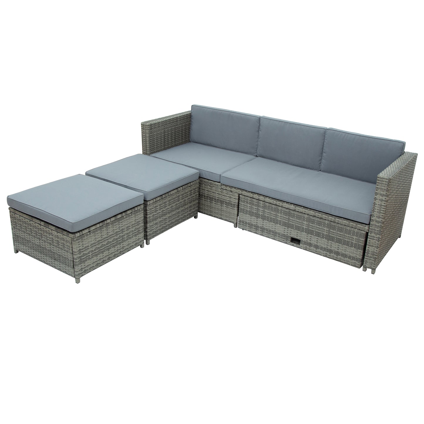 SYNGAR Gray 4 Piece Patio Wicker Furniture Set, UV Proof Rattan Outdoor Sectional Sofa Set with Retractable Table, Space Saving Conversation Bistro Set for Garden Balcony Backyard Poolside