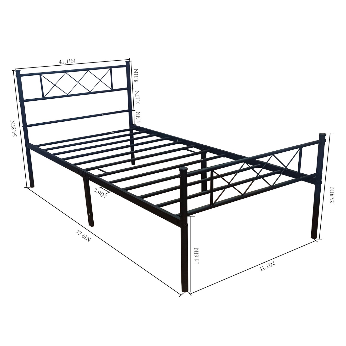 SYNGAR Single Platform Bed Frame Twin Size with Vintage Headboard and Footboard, Metal Leg Support, No Box Spring Needed, Heavy Duty Steel Twin Bed Frame with 220LBS Weight Capacity, Black