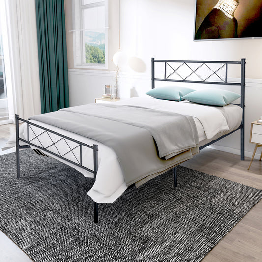 SYNGAR Single Platform Bed Frame Twin Size with Vintage Headboard and Footboard, Metal Leg Support, No Box Spring Needed, Heavy Duty Steel Twin Bed Frame with 220LBS Weight Capacity, Black