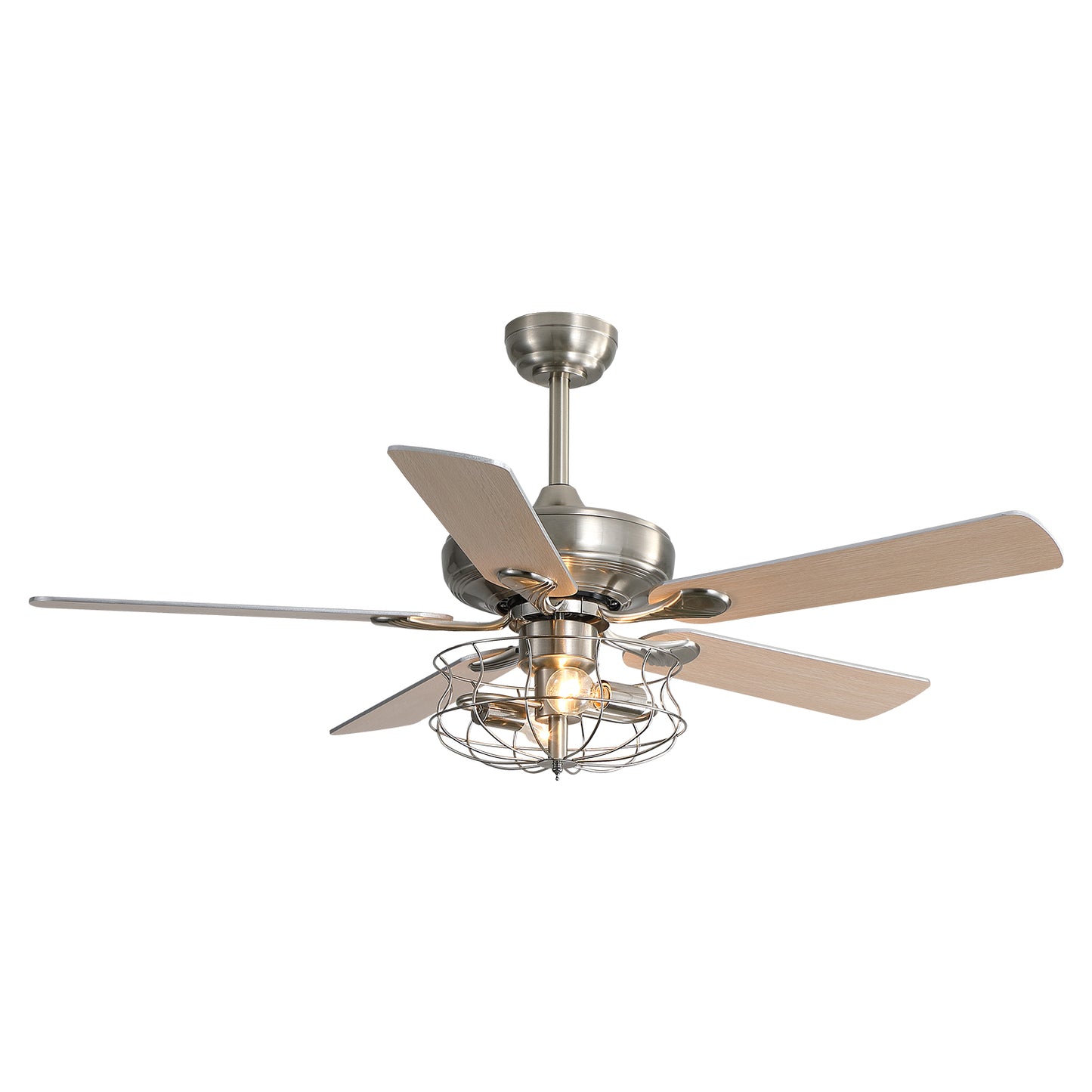 52-Inch Metal LED Ceiling Fan with Lights and Remote Control for Living Room, Bedroom, Dining Room, Noiseless, Reversible, Silver Finish, Modern Chandelier Fan, Indoor and Outdoor Use