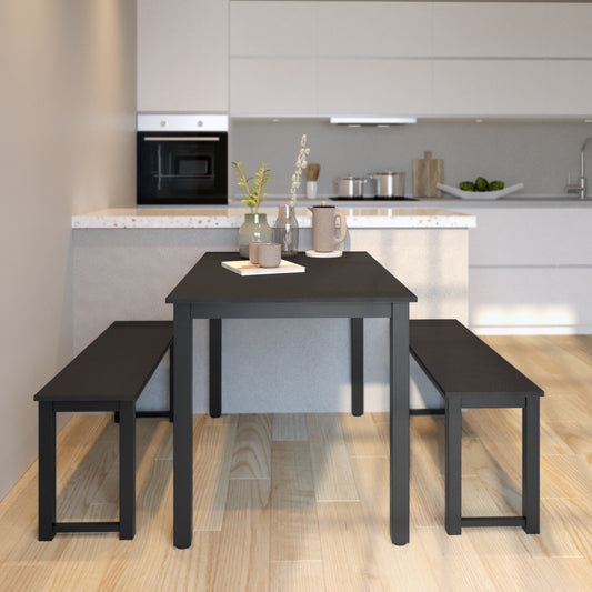 3 Pieces Modern Kitchen Table Set, High Counter Dining Table w/ 2 Benches, Stylish Dining Table Furniture Set, 4-Person Space-Saving Dinette, Modern Pub Table Set, Elegant Bistro Table Set, C14