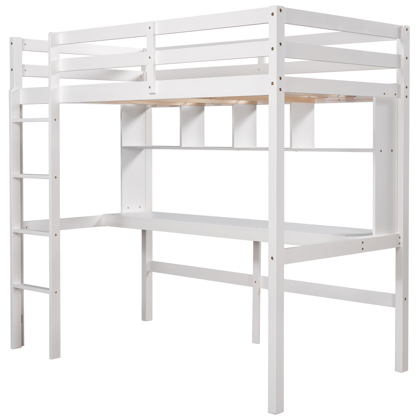 Syngar Loft Bed with Desk for Kids, Solid Pinewood Twin Loft Bunk Bed Frame with Ladder and Built-in Desk for Boys, Girls, Teens and Adults, No Box Spring Needed, White, LJ653
