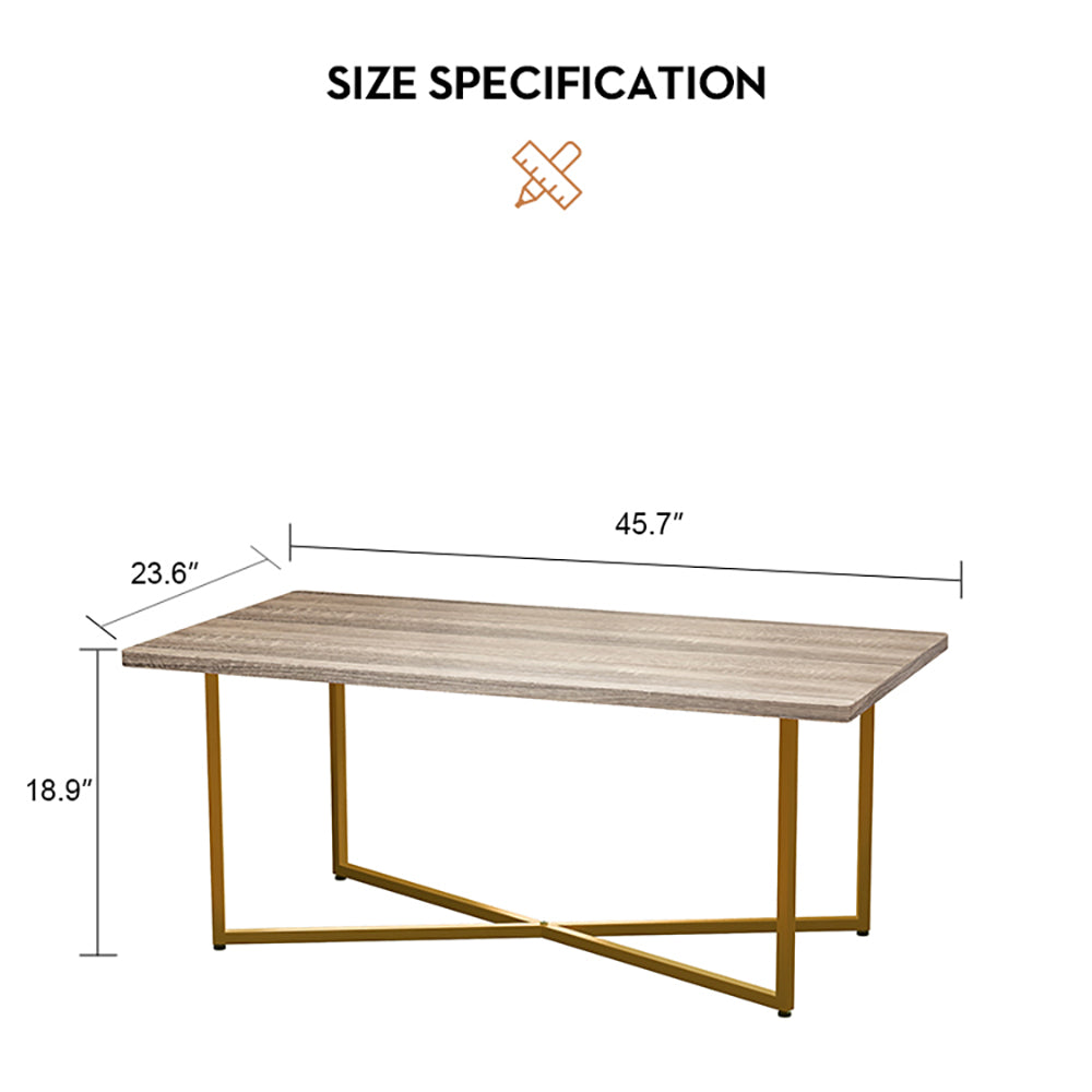 SYNGAR Industrial Coffee Table for Living Room, Wood Coffee Table Rectangle with Sturdy Gold Metal Frame and Wood Finish, Fits for Simple Rustic and Modern Style, Easy Assembly