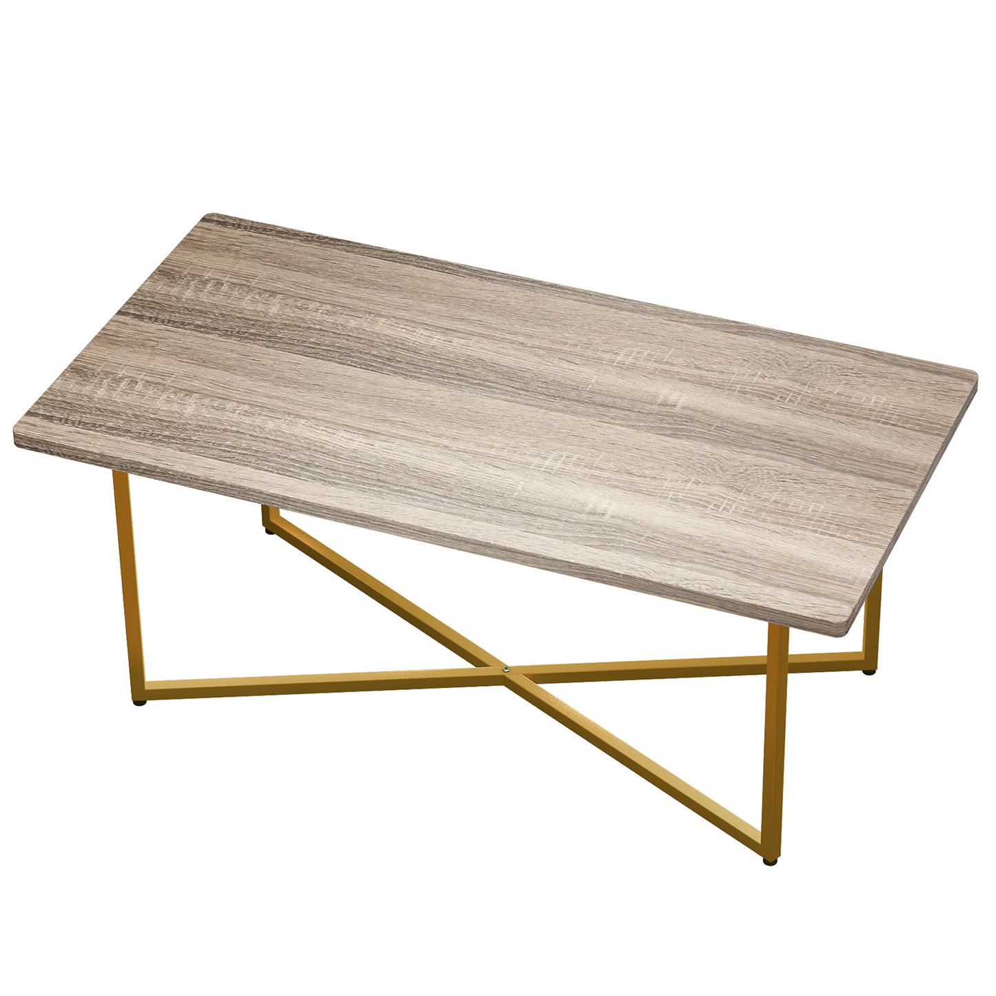 SYNGAR Industrial Coffee Table for Living Room, Wood Coffee Table Rectangle with Sturdy Gold Metal Frame and Wood Finish, Fits for Simple Rustic and Modern Style, Easy Assembly
