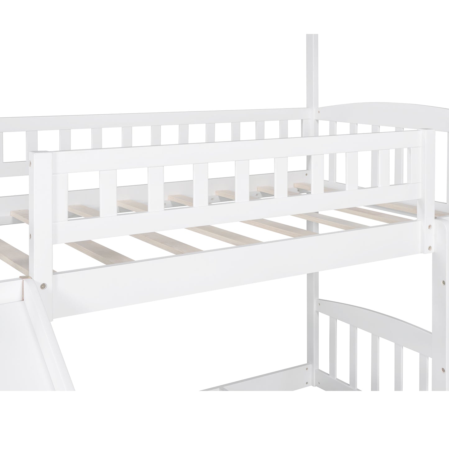 Bunk Bed with Slide, Solid Wood Twin Bunk Bed with Ladder, Safety Guardrail, Stairway with 2 Drawers, Twin over Twin Bunk Bed Frame No Box Spring Needed, House Bunk Bed for Kids Teens, White, C02