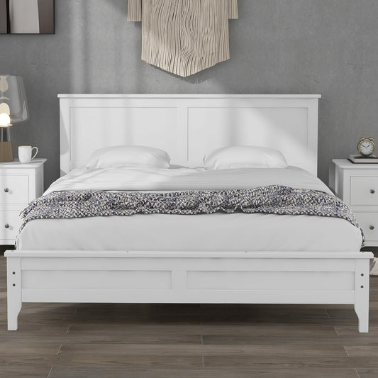 Queen Size Bed Frame with Headboard, Platform Bed Frame Solid Wood with Headboard, 800lbs Weight Capacity, White, LJ2082