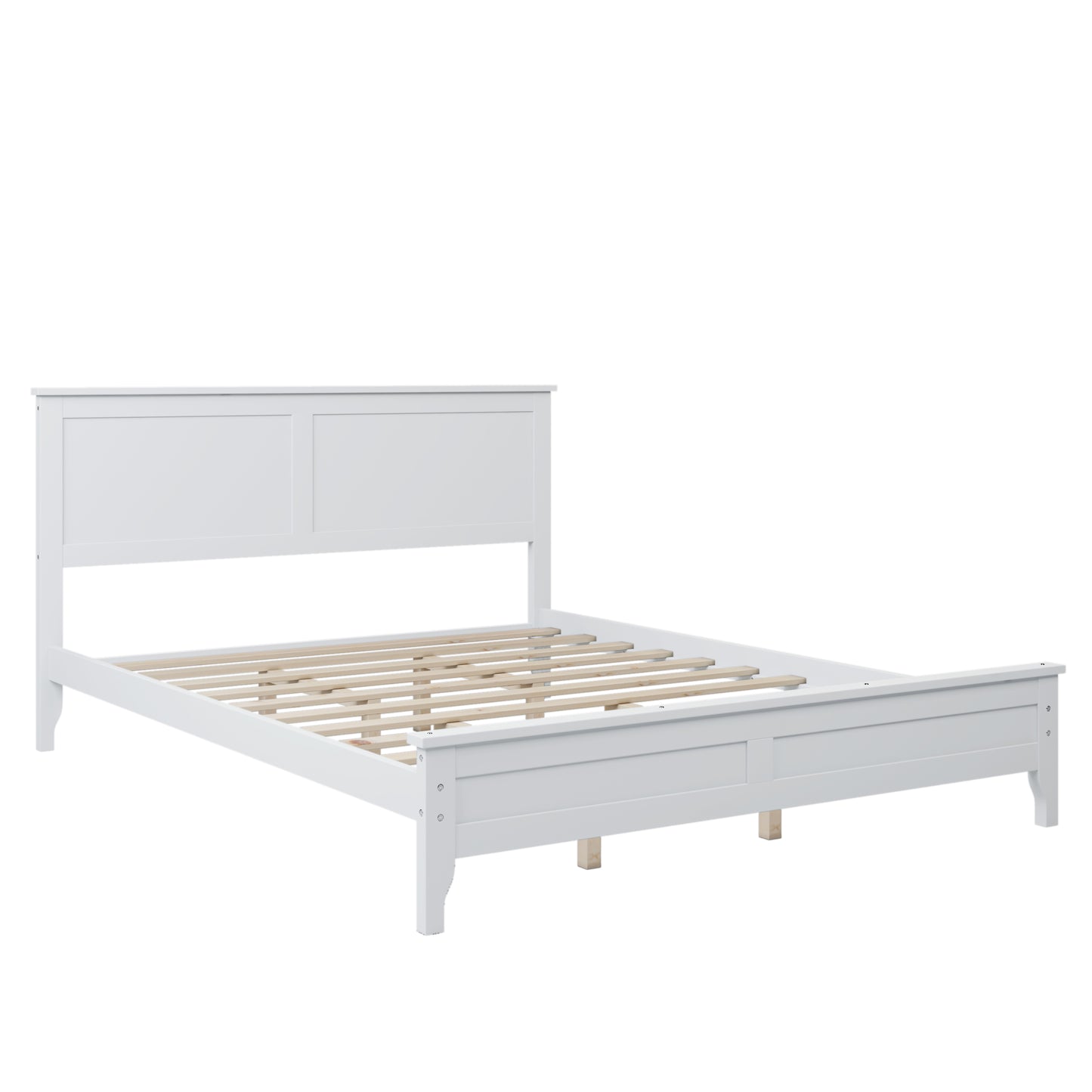 Queen Size Bed Frame with Headboard, Platform Bed Frame Solid Wood with Headboard, 800lbs Weight Capacity, White, LJ2082