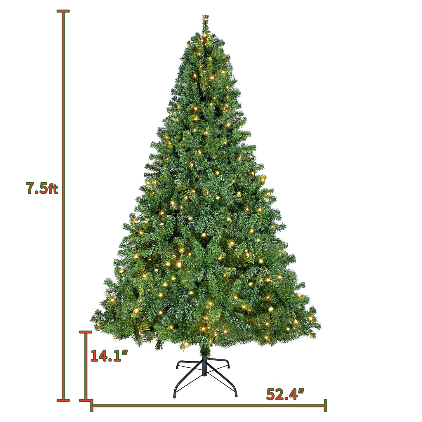 7.5ft Artificial Christmas Tree, SYNGAR Pre-Lit Xmas Tree with 400 Warm White LED Lights for Home/Party Decor, Holiday Spruce Christmas Tree with 1420 Tips, Metal Hinge & Foldable Stand, Y032
