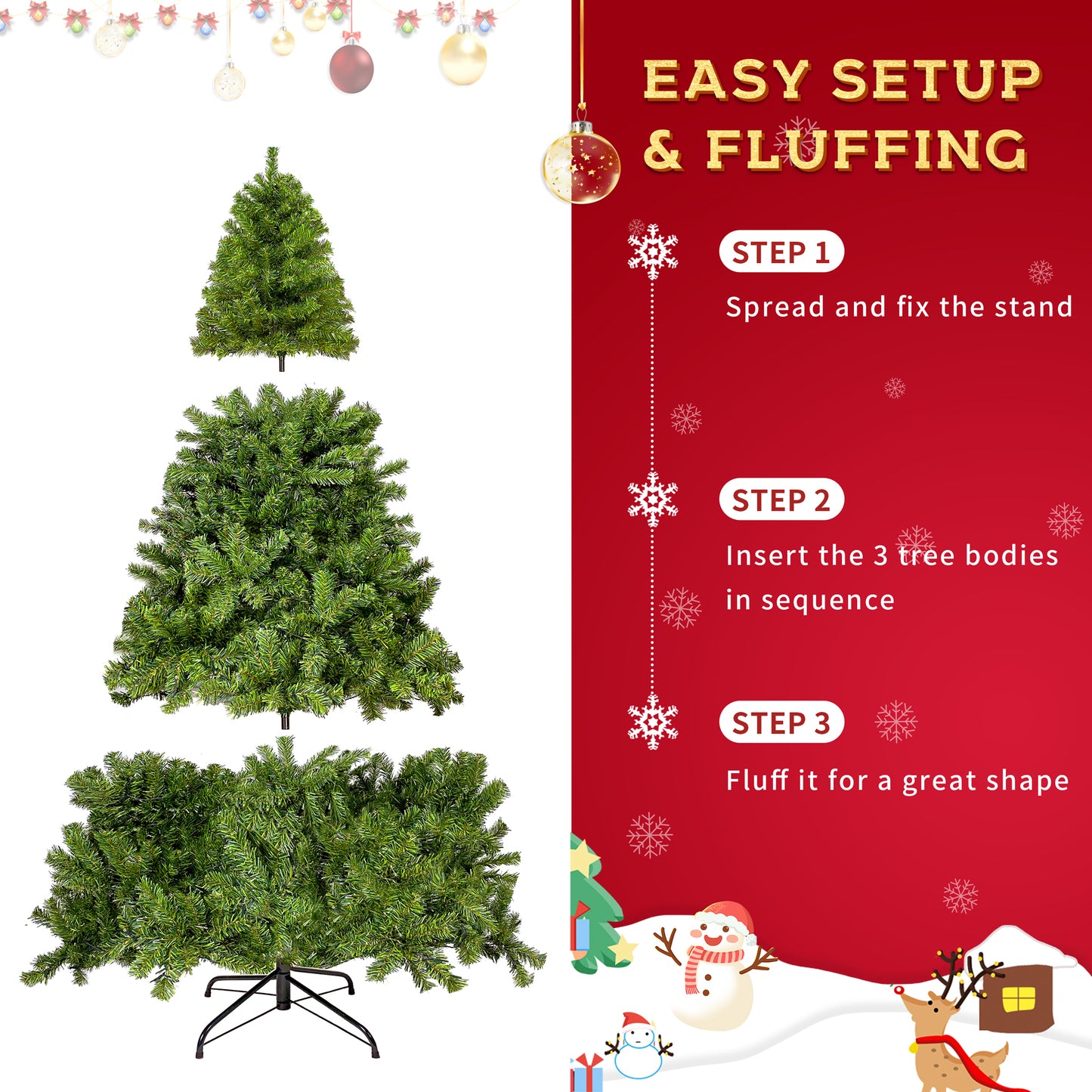 7.5ft Artificial Christmas Tree, SYNGAR Pre-Lit Xmas Tree with 400 Warm White LED Lights for Home/Party Decor, Holiday Spruce Christmas Tree with 1420 Tips, Metal Hinge & Foldable Stand, Y032