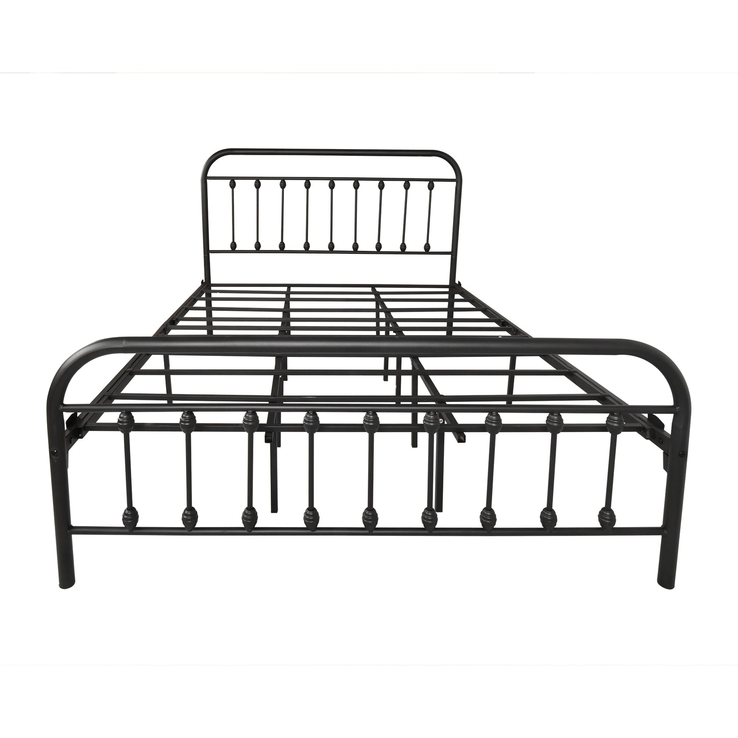 Black Iron Platform Bed Frame Queen Size with Vintage Headboard and Footboard, Metal Queen Bed Frame Mattress Foundation with 600LBS Load Capacity, No Box Spring Required, Space Saving Design