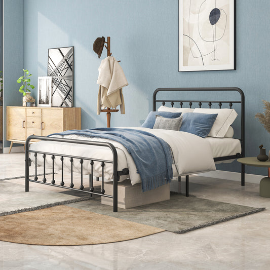 Black Iron Platform Bed Frame Full Size with Headboard and Footboard, New Upgrade Metal Legs Design, Metal Twin Bed Frame Mattress Foundation with Strong Slat Support